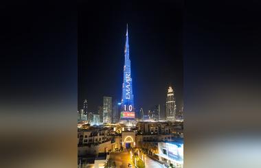 Worlds Highest Football Live Scoreboard on  Emaars Burj Khalifa in Dubai Captivates Visitors