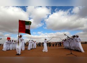 Thirty Tribes Ride the Ceremonial Ground of Tan-Tan Moussem in Southwest Morocco. Guest Of Honour Country, The UAE is "Proud" to share its Heritage with the Bedouins of Sahara