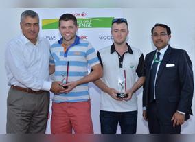 Westley Burke and Eoin OGardy lift the cup at the fifth qualifier of 17th Xerox Corporate Golf Challenge