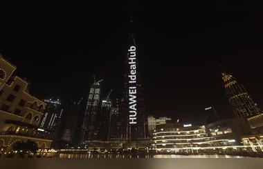 The worlds tallest building - Burj Khalifa, lit up by HUAWEI IdeaHub