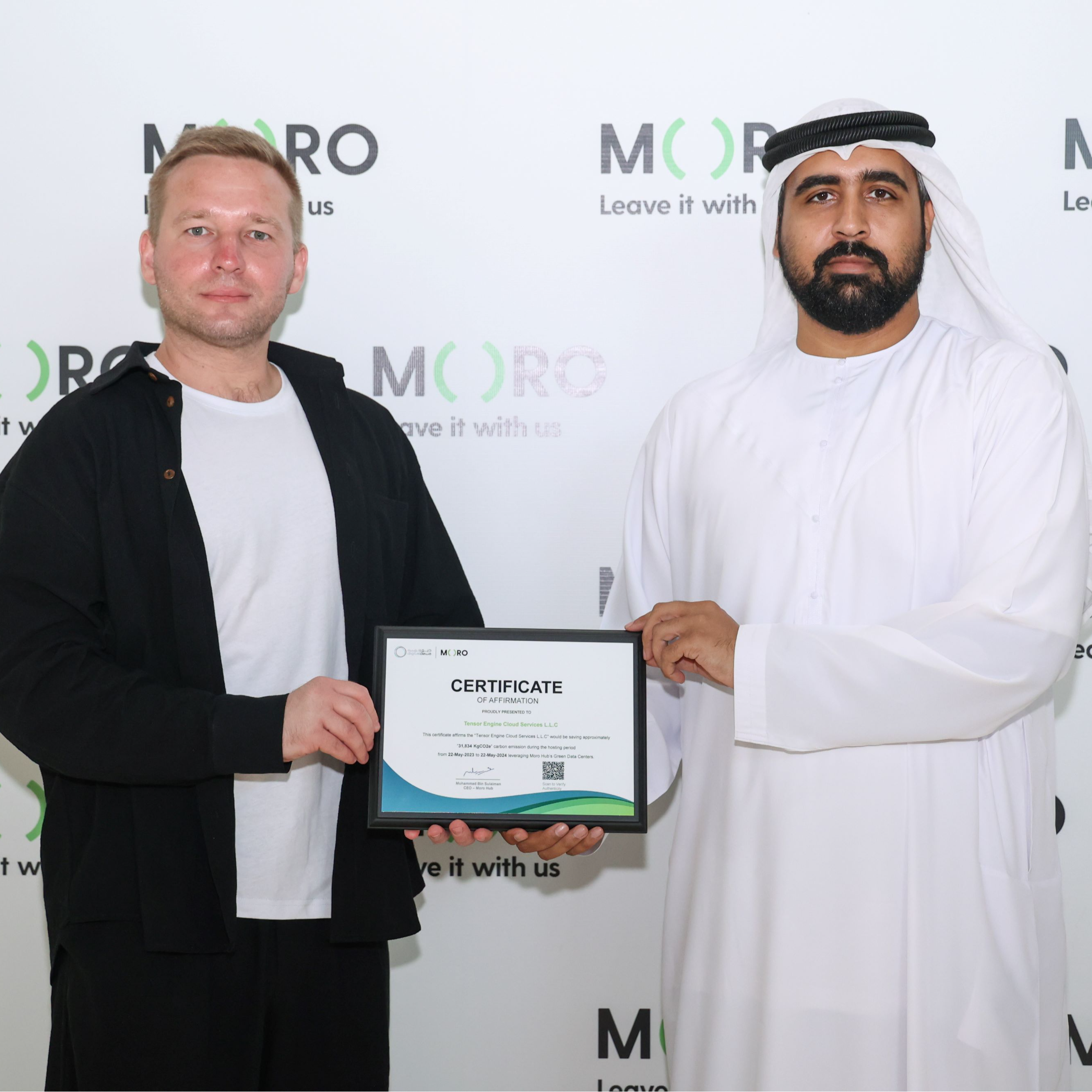 Moro Hub Awards Green Certificate to Tensor Engine Cloud Services for Commitment to Sustainable Digital Transformation